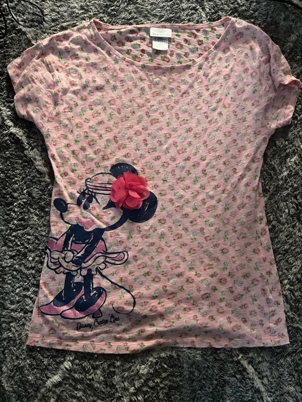 Disney Cruise Line Minnie Mouse Pink Floral Shirt Size Medium